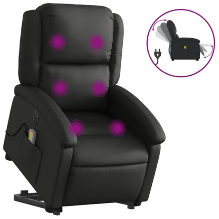 Fauteuil inclinable de massage électrique noir cuir véritable 2