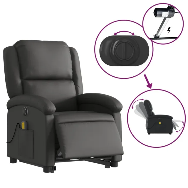 Fauteuil inclinable de massage électrique noir cuir véritable