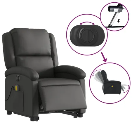 Fauteuil inclinable de massage électrique noir cuir véritable