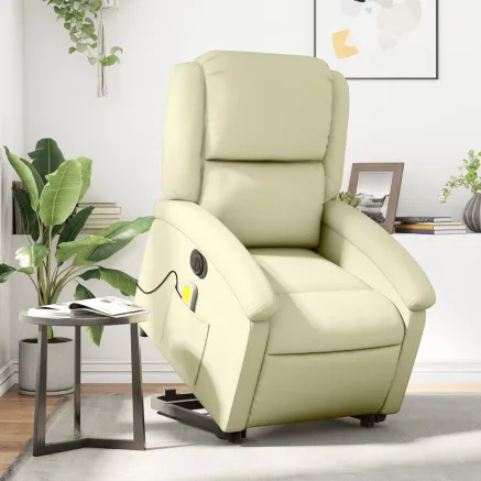 Fauteuil inclinable de massage électrique crème cuir véritable