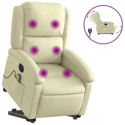 Fauteuil inclinable de massage électrique crème cuir véritable 2