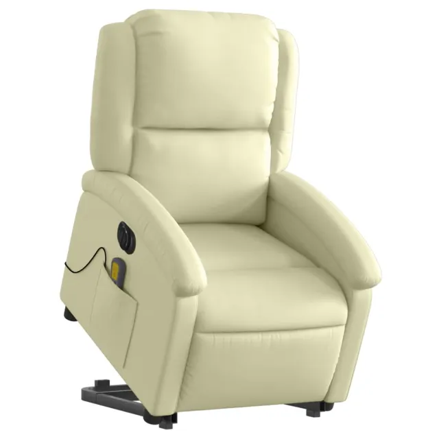 Fauteuil inclinable de massage électrique crème cuir véritable