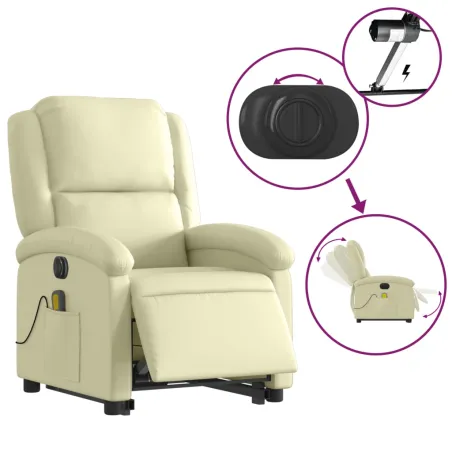 Fauteuil inclinable de massage électrique crème cuir véritable