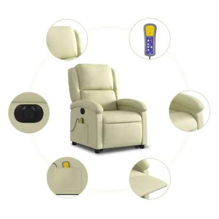 Fauteuil inclinable de massage électrique crème cuir véritable