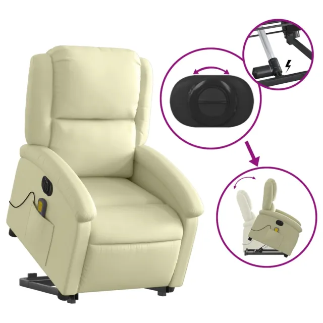 Fauteuil inclinable de massage électrique crème cuir véritable