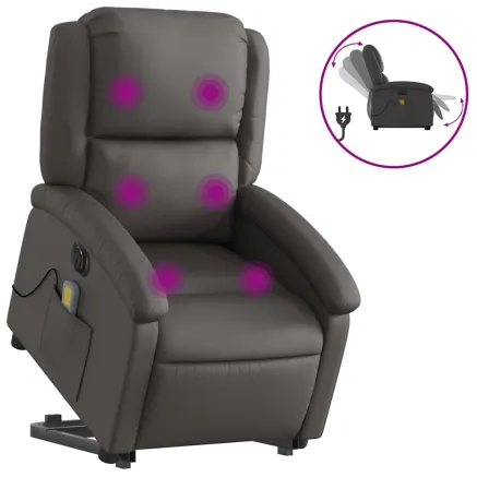 Fauteuil inclinable de massage électrique gris cuir véritable 2
