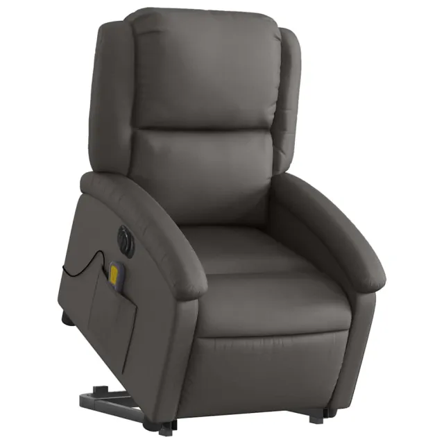 Fauteuil inclinable de massage électrique gris cuir véritable