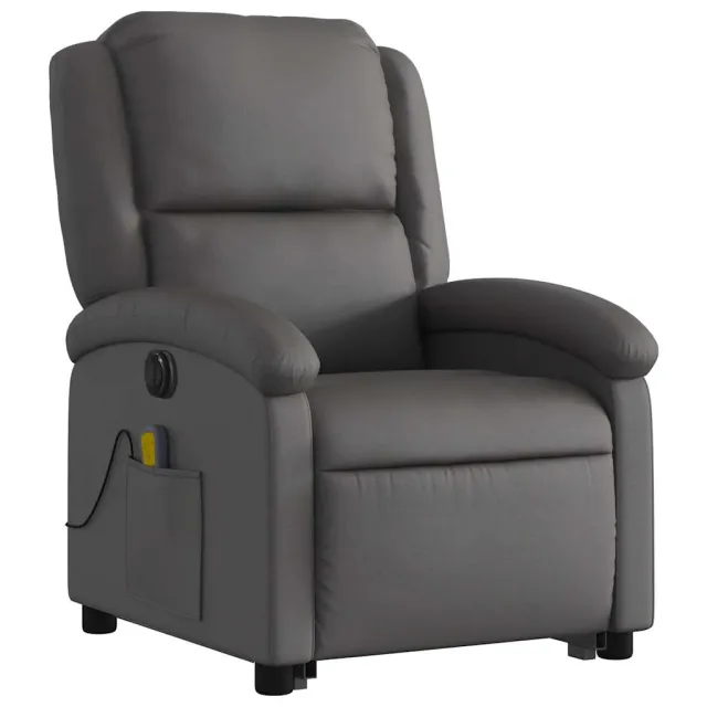 Fauteuil inclinable de massage électrique gris cuir véritable