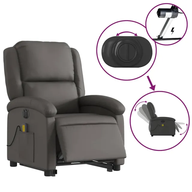Fauteuil inclinable de massage électrique gris cuir véritable