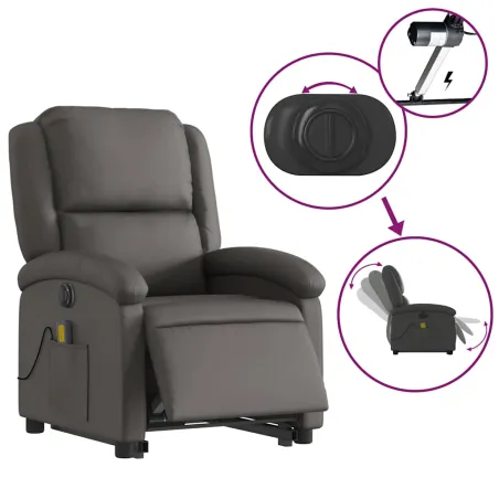 Fauteuil inclinable de massage électrique gris cuir véritable