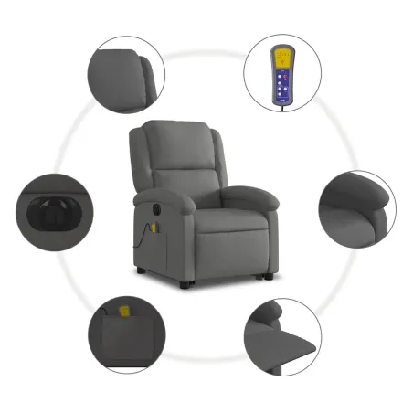 Fauteuil inclinable de massage électrique gris cuir véritable