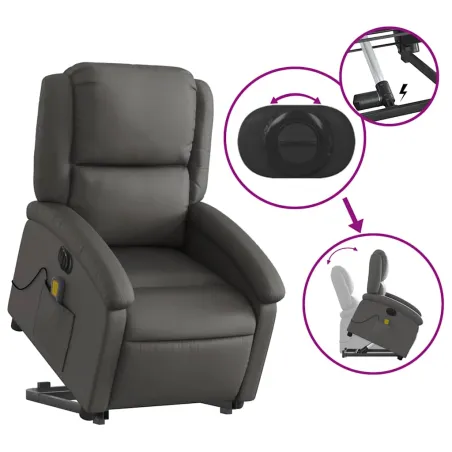 Fauteuil inclinable de massage électrique gris cuir véritable