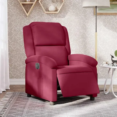 Fauteuil inclinable électrique rouge bordeaux velours