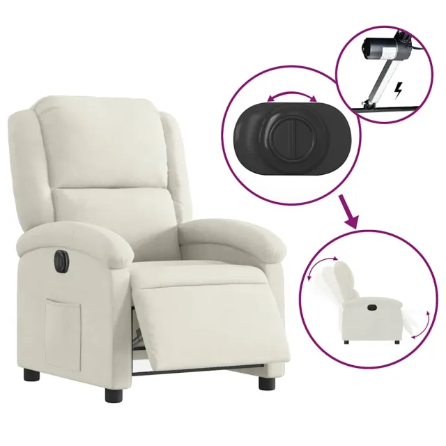Fauteuil inclinable électrique Crème Velours