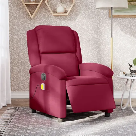 Fauteuil inclinable massage électrique rouge bordeaux velours