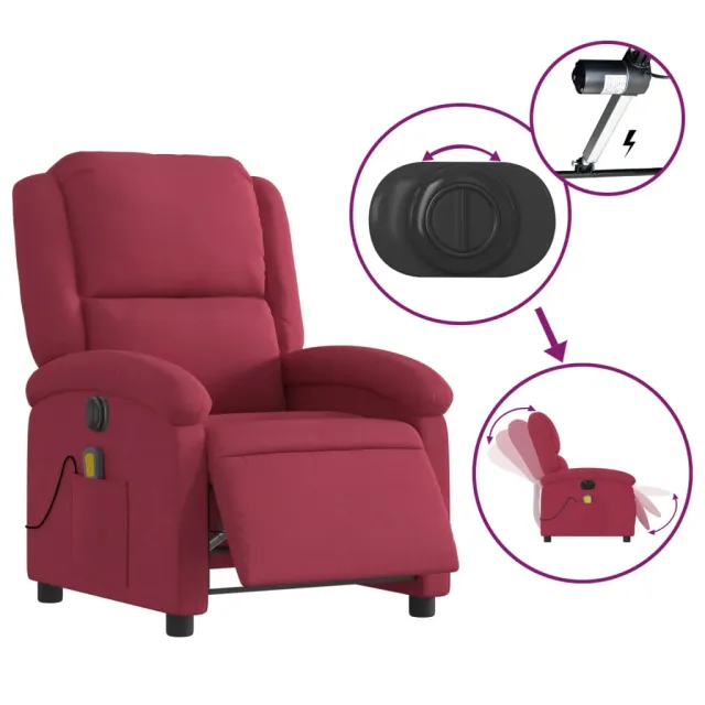 Fauteuil inclinable massage électrique rouge bordeaux velours