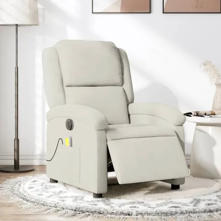 Fauteuil inclinable de massage électrique crème velours