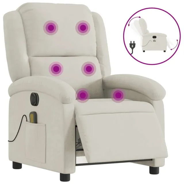 Fauteuil inclinable de massage électrique crème velours