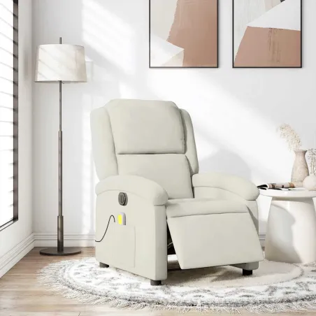 Fauteuil inclinable de massage électrique crème velours