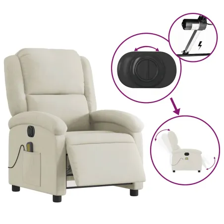 Fauteuil inclinable de massage électrique crème velours