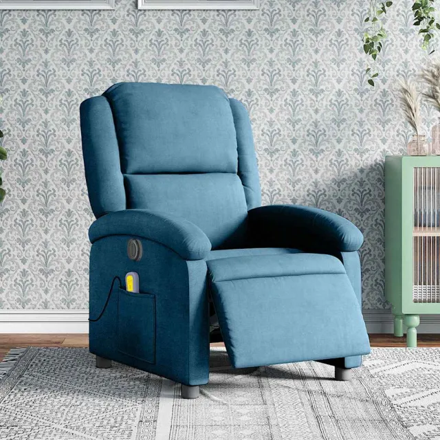 Fauteuil inclinable de massage électrique bleu velours