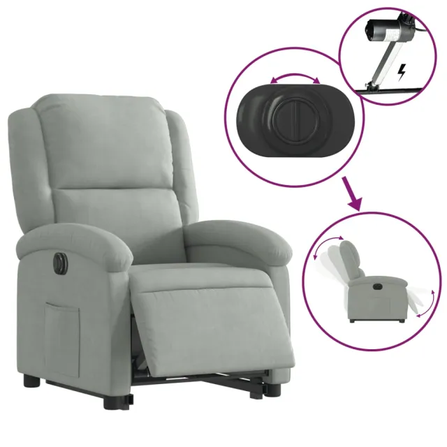 Fauteuil inclinable électrique gris clair velours
