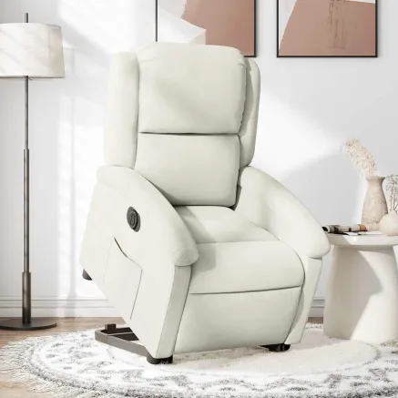 Fauteuil inclinable électrique crème velours