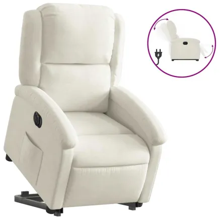 Fauteuil inclinable électrique crème velours 2