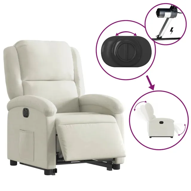 Fauteuil inclinable électrique crème velours