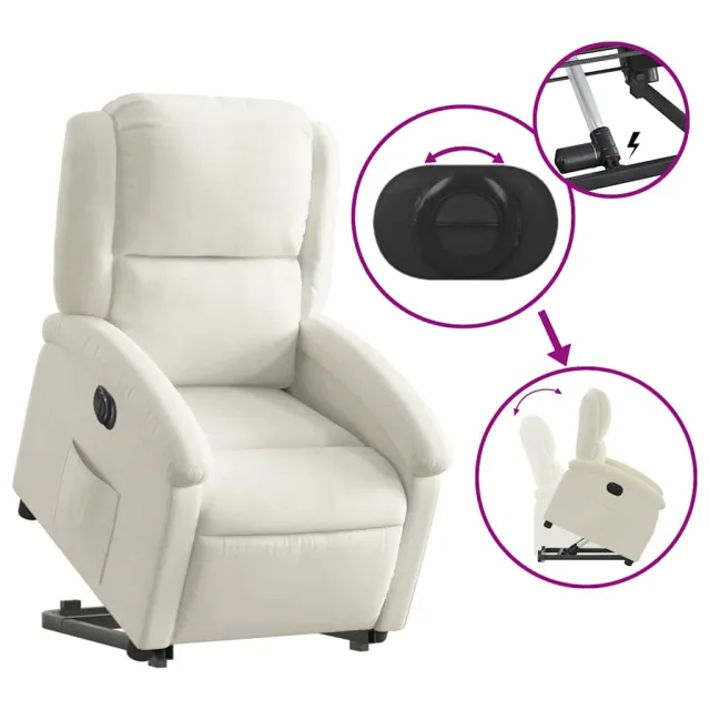 Fauteuil inclinable électrique crème velours