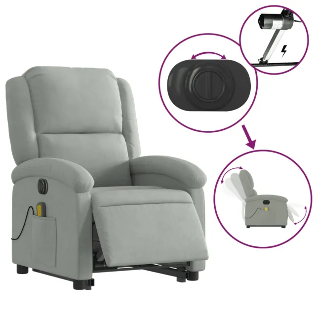 Fauteuil inclinable de massage électrique gris clair velours