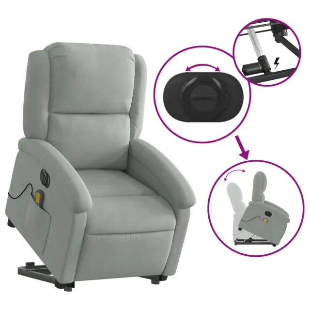 Fauteuil inclinable de massage électrique gris clair velours