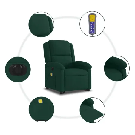Fauteuil inclinable de massage électrique vert foncé velours