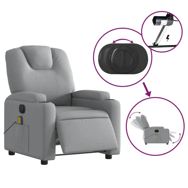 Fauteuil de massage inclinable électrique gris clair tissu