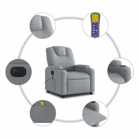 Fauteuil de massage inclinable électrique gris clair tissu