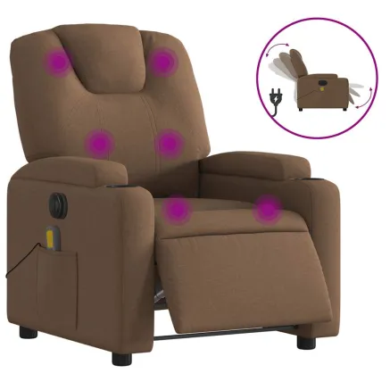 Fauteuil inclinable de massage électrique marron tissu 2