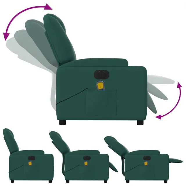 Fauteuil de massage inclinable électrique Vert foncé Tissu