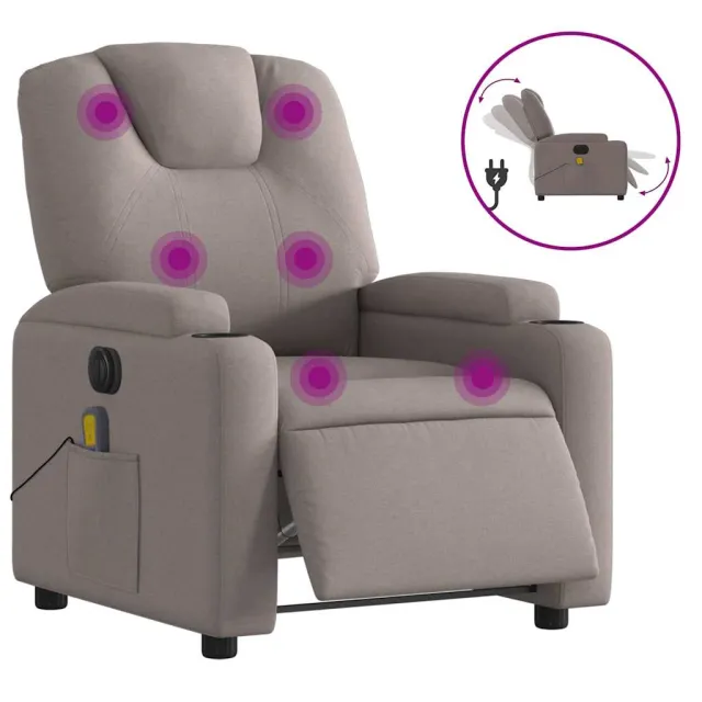 Fauteuil de massage inclinable électrique Taupe Tissu