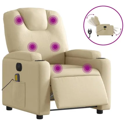 Fauteuil inclinable de massage électrique crème tissu 2