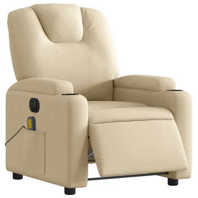 Fauteuil inclinable de massage électrique crème tissu