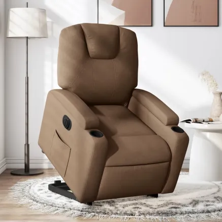 Fauteuil inclinable électrique marron tissu