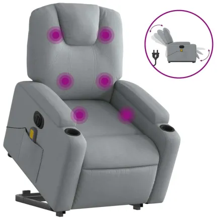 Fauteuil inclinable de massage électrique Gris clair Tissu 2