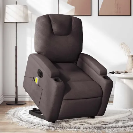 Fauteuil inclinable de massage électrique Marron foncé Tissu