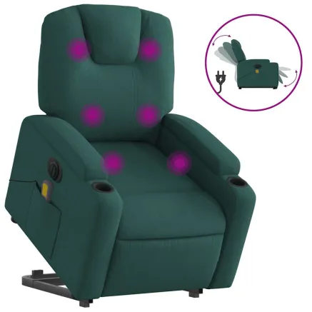 Fauteuil inclinable de massage électrique Vert foncé Tissu 2