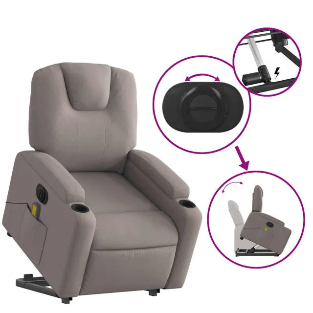 Fauteuil inclinable de massage électrique Taupe Tissu
