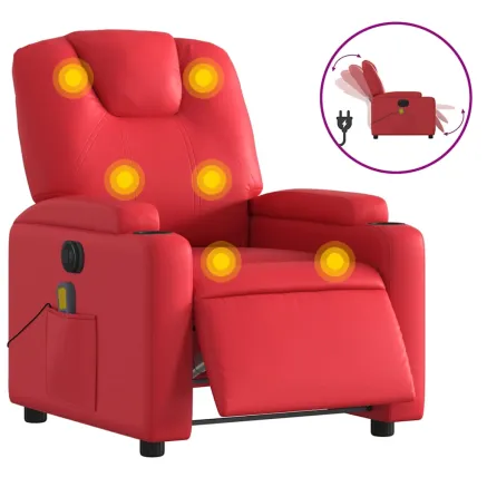 Fauteuil de massage inclinable électrique rouge similicuir 2