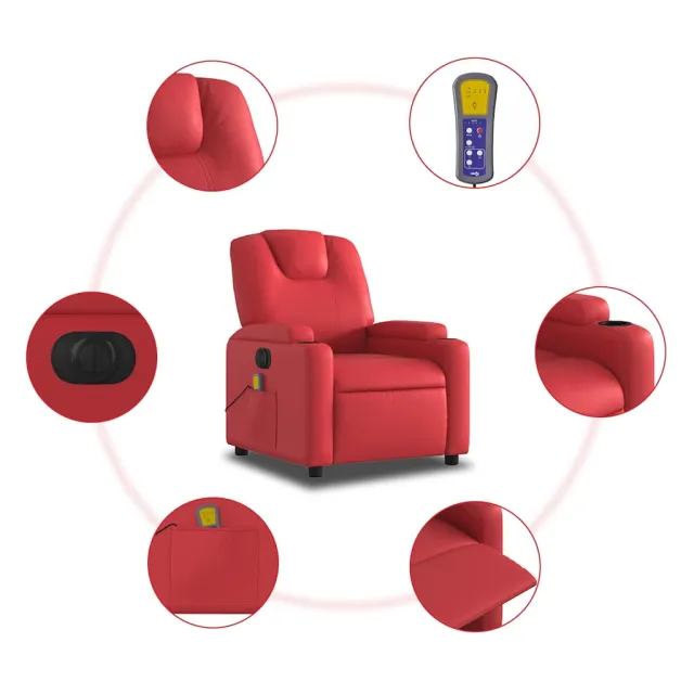Fauteuil de massage inclinable électrique rouge similicuir