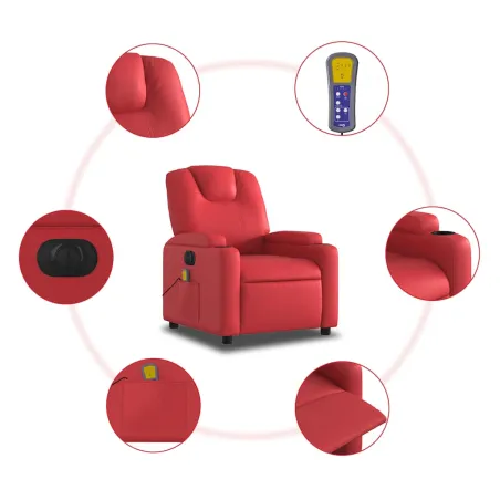 Fauteuil de massage inclinable électrique rouge similicuir