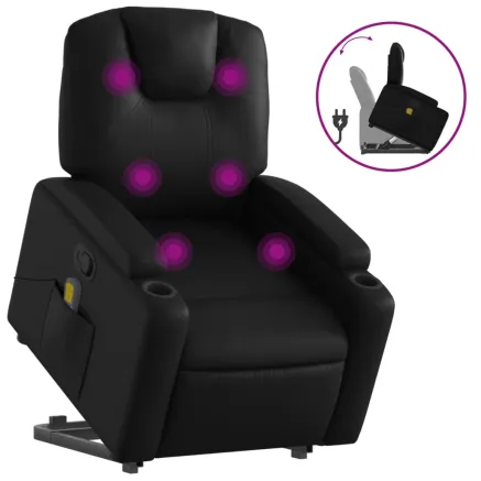 Fauteuil inclinable de massage Noir Similicuir 2