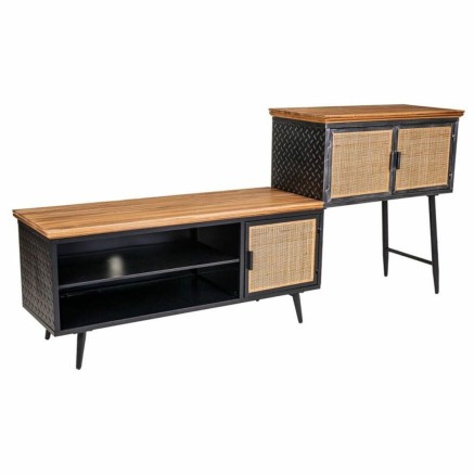Anrichte Alexandra House Living Braun Schwarz Grau Eisen Rattan Tannen